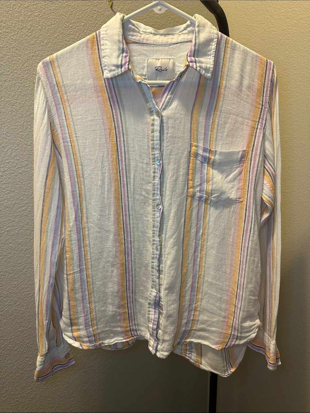 Rails Women’s Striped Button Down Shirt Pastel Rainbow Long Sleeve